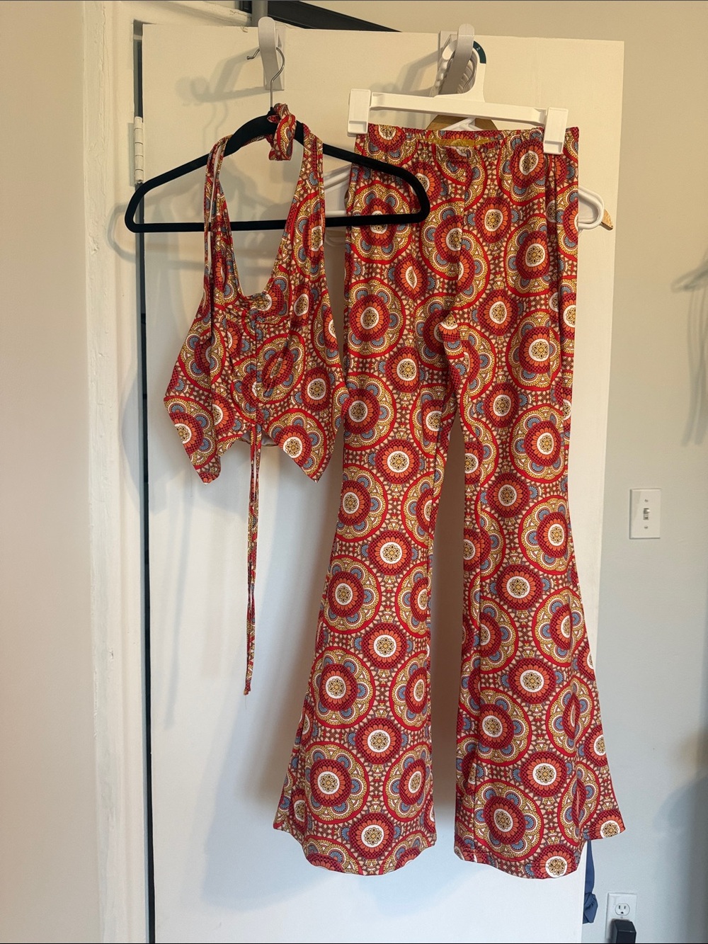 Hippie Tie-Front Halter Top & Flared Pants Set